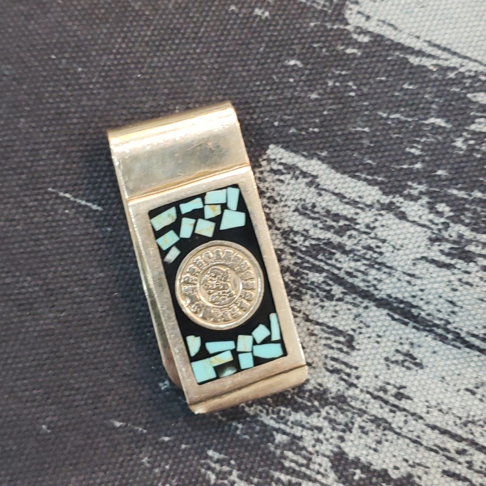 MONEY CLIP-Genuine silver .925 Aztec Calendar Clip handcrafted!